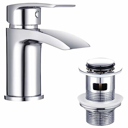 Funime Bathroom Basin Taps Mixer Mono Chrome Brass Single Hole with Pop up Waste, DT11H