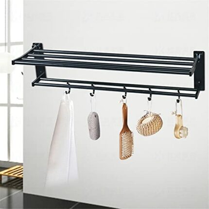 HIGOH Towel Rack Aluminum Towel Rack,Wall Mounted Shower Room Hanger,Foldable with Hook Towel Storage Holder Bathroom Accessories Bathroom Hardwa
