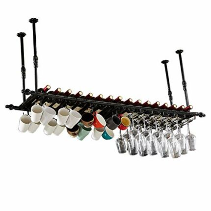 KEppd Wine Rack Wall Mounted - Wine Racks Adjustable Height Ceiling Wall Mounted Hanging Cup Holder Floating Wine Shelf for Bars,Restaurants,Kitc