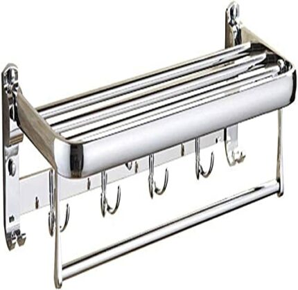 60cm Stainless Steel Towel Rack,Foldable Bathroom Towel Rails,Multifunction Wall-Mounted Towel Holder Bar With Hooks
