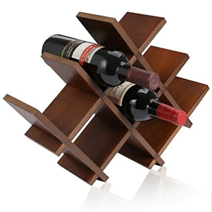 PowerKing Wine Rack Small Wine Stand for 8 Bottles, Bottle Rack Wooden Wine Bottle Holder for Kitchen & Pantry & Bar, Bottle Rack Wine Cabinet Bo
