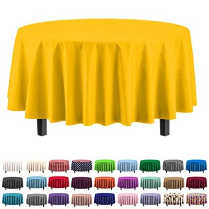 6-Pack Premium Plastic Tablecloth 84in. Round Plastic Table Cover - Yellow