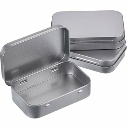 3 Pack 3.75 by 2.45 by 0.8 Inch Silver Metal Rectangular Empty Hinged Tins Box Containers with Lids Mini Portable Box Small Storage Kit, Home Org