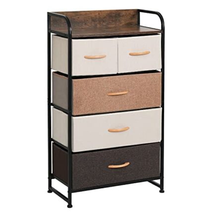YOURLITE 5-Drawer Dresser, Fabric Chest of Drawers with Wood Top & Metal Frame, Easy-Install, Large Storage Space Storage Organizer Unit for Bedr