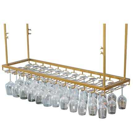 EYLINK Ceiling Hanging Bar Unit Wine Racks Ceiling, Wine Bottle Holder Hanging Wine Glass Racks, Glass Goblet Stemware Rack, Home Decor Adjustabl