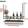 EYLINK Hanging Wine Rack with Glass Holder and Shelf, Adjustable Height Metal and Solid Wood Ceiling Bar Wine Glass Rack, 2 Layer Industrial Wall