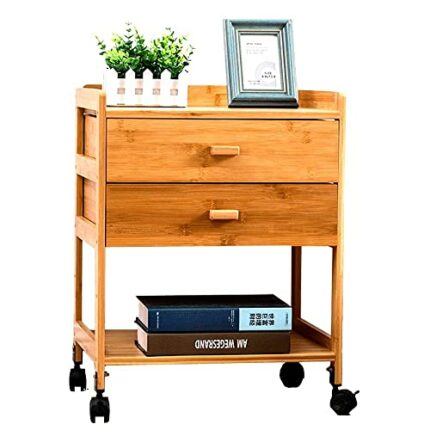 FUYUN Bamboo Nightstand Side Table End Table Bedside Tables with 2 Drawers and Wheels for Living Room/Bedroom/Nursery Room/Laundry Room/Study Roo