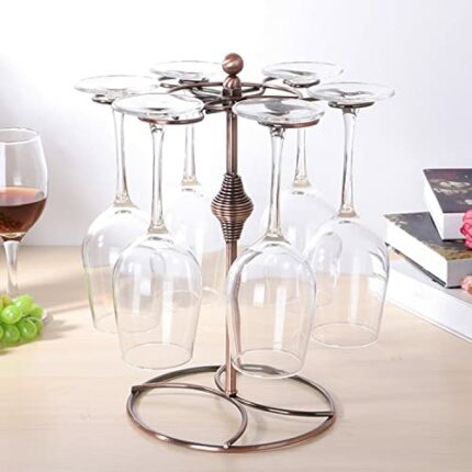 Endndsca Countertop Wine Glass Holder, Red Wine Glass Stemware Racks, Elegant Freestanding Tabletop Stemware Storage Rack with 6 Hooks Kitchen Gl