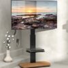 TTAP TV Stand for 32-65 Inch TV’s with Oak Base and Single Glass Shelf/With Swivel and Height Adjustable Mount Bracket (OAK)