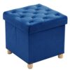 BRIAN & DANY Folding Storage Ottoman with Wood Legs, Velvet Footstools Cube for Living Room and Bedroom, 40x 40x 40 cm, Pink