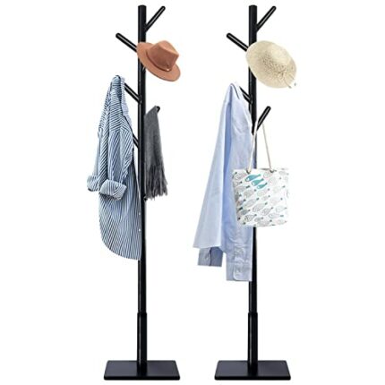 Yawinhe Standing Coat Rack, Wooden Coat Stand 2 Pack, 30x180cm, With 3 Height Options and 8 Hooks, Sturdy square base, Coat Rack for Corridors, L