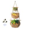 WQSS AOEIU Hanging Fruit Basket, Handmade 3-Tier Jute Woven Wall Basket, BOHO Kitchen Wall Decor for Organizing, Storage Basket for Kitchen Livin