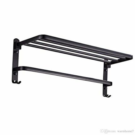 N/A Towel Rack- Stainless Steel Towel Racks for Bathroom, Foldable Bathroom Shelf with Towel Bar Rod Hooks, Multifunction Double Towel Bars Hotel