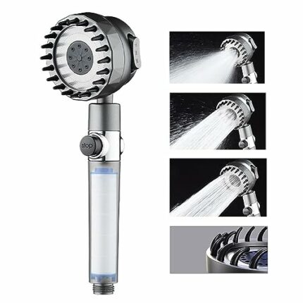 Shower Head High Pressure Filter Shower Head, Multifunctional Massage Shower with 3 Modes and Water Stop Button Ideal for Use at Home, Gym