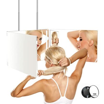 JANMPASK LED 3 Way Mirror for Self Hair Cutting Mirror Vanity Mirror Barber Supplies Accessories 360 Makeup Mirror with Light Trifold Mirror to S
