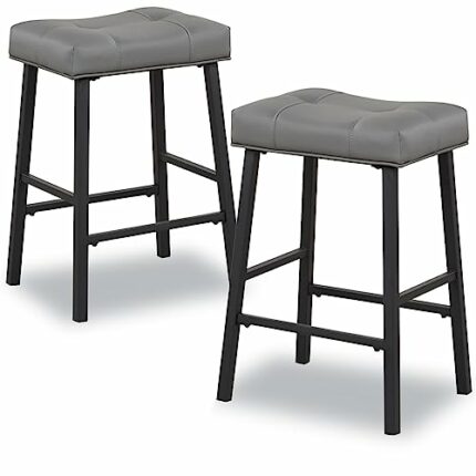 KAIRUITUCH Bar Stools Set of 2 Bar Chairs PU Leather Upholstered Breakfast Stools Easy Assembly Suitable for Kitchen, Bar, Dining Room, KR302PDG