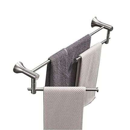HIGOH Towel Rack Bathroom Double Towel Rail Stainless Steel Hanging Towel Rack Bathroom Towel Bracket Rotatable Tower Hanger Tower Hanger Bathroo