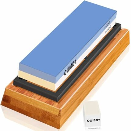 Whetstone Sharpening Stone Kit Dual Sided 1000/6000 Grit Professional Whetstone Knife Sharpener Stone Wet Stone Set Nonslip Bamboo Base Angle Gui