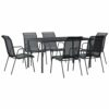vidaXL Garden Dining Set 7 Piece, Table and Chair for Patio Terrace, Outdoor Dining Set with Table, Lounge Set, Black Steel and Textilene