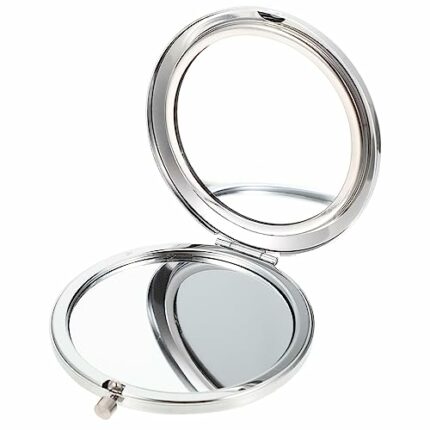 KALLORY Mini Compact Mirror Rhinestone Pocket Mirror Metal Makeup Vanity Round Hand Held Mirror Small Magnifying Mirror Double-Sided Purse Mirror