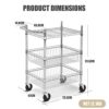 Actask Trolley on Wheels, 3-Tier Shelving Storage Unit with Height-Adjustable Shelves Metal Rack, 500lbs Max Weight Capacity for Laundry Bathroom