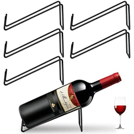 Akamino 6PCS Wine Bottle Rack, Single Wine Holder Stand for Tabletop Display, Simple Style Steel Wire Rack Modern Black Metal Wine Organizer for
