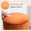 LUE BONA 360°Swivel Vanity Stool Chair for Makeup Room, Height Adjustable Stool for Vanity with Storage, Small Pumpkin Brown Velvet Vanity Stool
