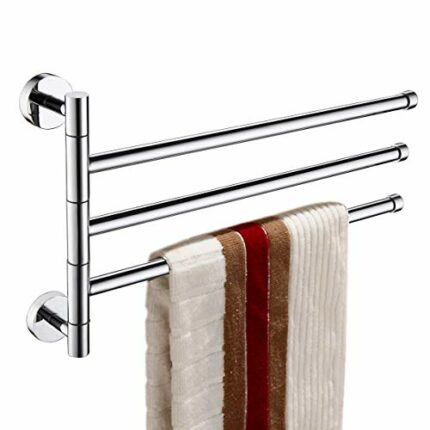 ThinkTop Luxury Towel Rail 3-Arms Swivel Towel Bar Solid Brass Chrome Finished Bathroom Swing Hanger Towel Rack Holder Space Saving Wall Mount Ba