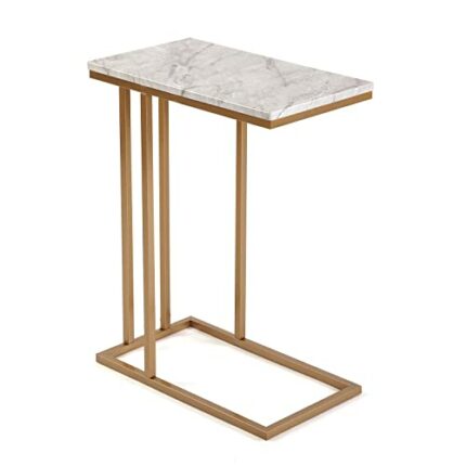 Versa Padua Auxiliary Living, Room or Kitchen. Modern Low Table, Measures (W x L x H) 61 x 26 x 46 cm, Wood and Metal, Gold and Marble