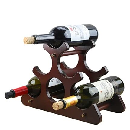 GWENBHMTOOL 6 Bottles Wine Rack Countertop Freestanding Wooden Wine Holder for Reds, Whites Wine Storage Display Shelves