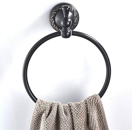 RAKUTE Black Bronze Brushed Towel Ring, Retro Towel Rack, Bathroom Pendant Black Round Towel Holder Bathroom Ring