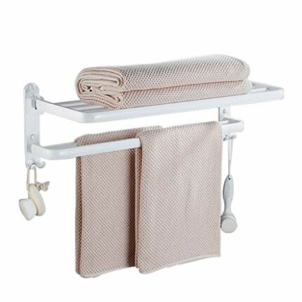 N/A Towel Rack-Bathroom Lavatory Shelf with Towel Bars Wall Mount Holder Up Space Aluminum Foldable 60cm