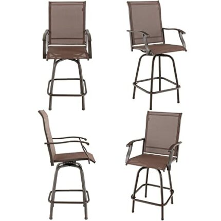 LEIGE 4PCS Patio Swivel Bar Stools Chairs 360 Rotation Barstool Armrest Brown