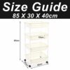 4-Tier - Beige Plastic Storage Trolley Unit with Wheels Utility Kitchen Cart Vegetable Rack Fruit Basket Corner Shelf for Kitchen Bedroom Bathroo