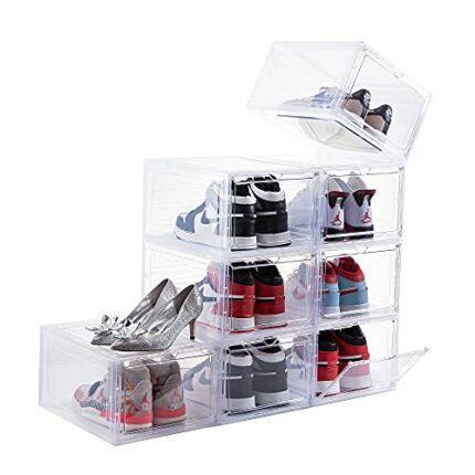 Attelite Clear Shoe Box,Set of 8,Stackable Plastic Shoe Box with Clear Door, As Shoe Storage Box and Drop Front Shoe Box,For Display Sneakers,Eas