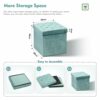Bonlife Folding Teal Velvet Ottoman Storage Cube,Footrest Stool Seat,Toy Chest Storage Box with Lid,Footstool for Living Room,40x40x40cm