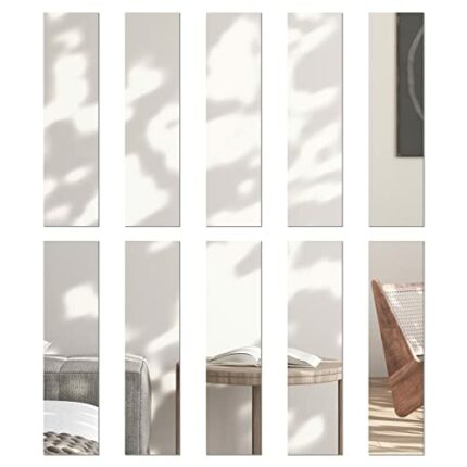 DRERIO 10 Pcs Self Adhesive Acrylic Mirror Stripe Self Adhesive Mirror 20 × 5 cm x 2 mm HD Non Glass Sticky Mirror Long Plastic Frameless Mirror