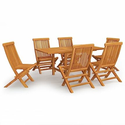vidaXL Solid Teak Wood Garden Dining Set 7 Piece Table and Chair Furniture Garden Outdoor Patio Wooden Dinner Breakfast Chair Desk