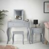 CARME Sorrento - Grey Dressing Table and Side Table With Drawer Rose Gold Handles Stool Mirror with LED Lights - Four Piece Set Bedroom Makeup Fu