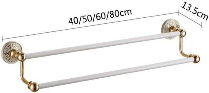 Bathroom Space Aluminum Wall Towel Rack Bathroom Towel Rack Shelf Storage Rack Single Rod Bathroom Shower Rack (Gold + White) Tower Hanger/80Cm