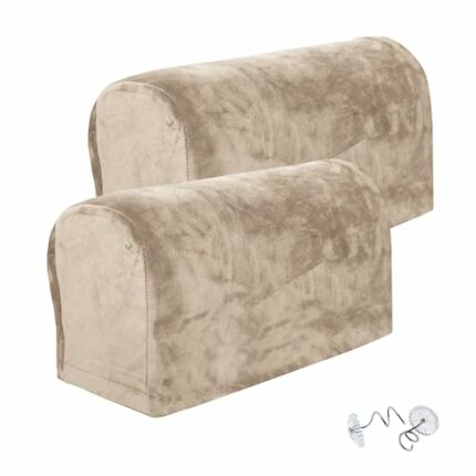 SwirlColor Armchair Covers for Arms, Soft Anti-slip Armrest Covers for Armchairs Furniture Sofa Couch Arm Protector - Khaki
