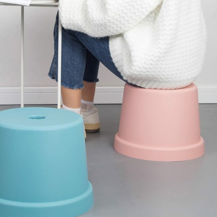 LUKEO Household Small Stool Thickened Solid Bathroom Bath Stool Stool Shoe Stool Adult Portable Round Stool (Color : Argento, Size : 23.5-19-16cm
