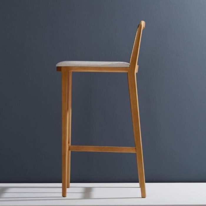 LUKEO Bar Chairs Chinese Solid Wood Bar Chair High Feet Stool Rattan Backrest Island Chair for Bedroom (Color : Argento, Size : H75CM)