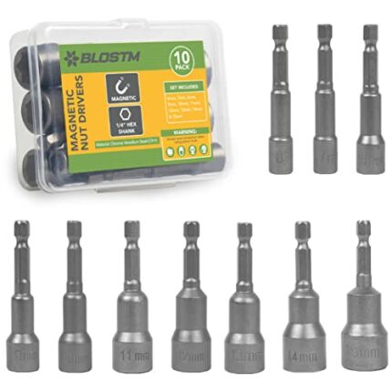 BLOSTM 6-15mm Magnetic Nut Driver Set - 10pcs Nut Setter Driver Bit Set Metric Made from Robust Chrome Vanadium Steel with 1/4 inch Quick Change