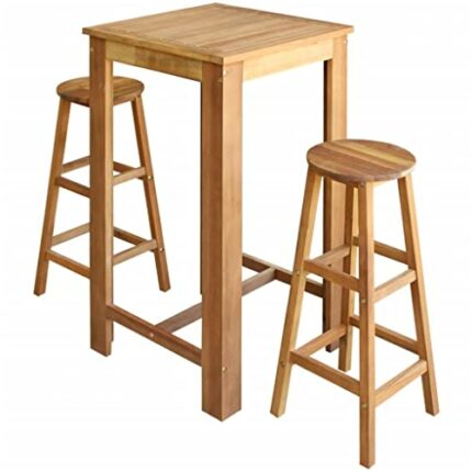 DINGZZ Kitchen Bar Tables and Chairs Set Dining Room High Top Counter Height Table Set for 2 Solid Acacia Wood