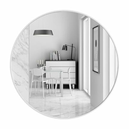 Warmiehomy Round Wall Mounted Bathroom Mirror Makeup Dressing Mirror Frame Mirror for Bathroom Living Room Bedroom (D50cm, Black)