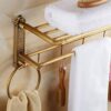 Copper Wire Drawing Bathroom Shelf Wall Hanging Double Layer Foldable Towel Rack Towel Bar Towel Storage Shelves/51 * 25 * 25Cm