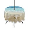 xigua Mandala Round Tablecloth with Umbrella Hole and Zipper Outdoor Tablecloth Spill-Proof Polyester Table Cover for Kitchen Patio Garden Party