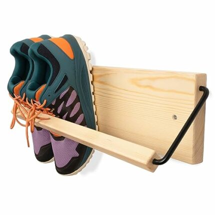 PeachyModern Wall Mounted Shoe Rack - A wooden, modern, slim, and small shoe rack that makes a compact storage solution for shoes and boots in na