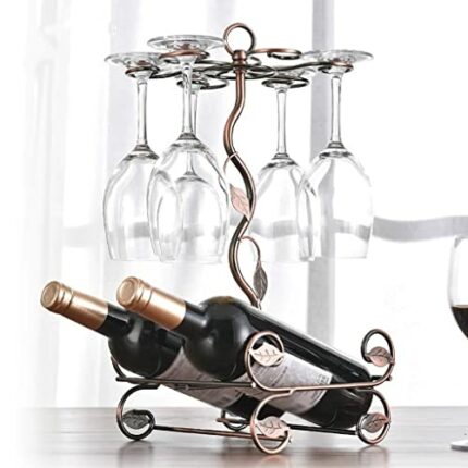 LUKEO European Double Bottle 6Cups Wind Rack Leaf G-Shaped Cup Holder Goblet Wine Storage Basket Bar Family Wine Tools
